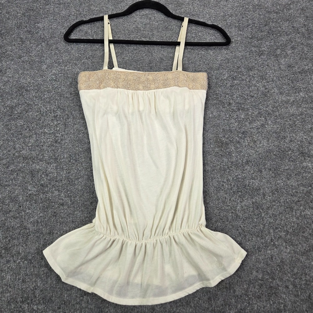 Vintage Abercrombie & Fitch Womens Y2K Babydoll Top White Beaded Small Shelf Bra